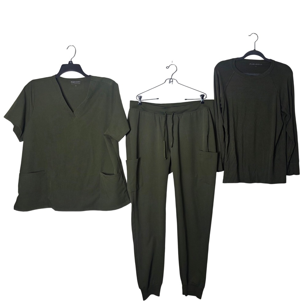 Mandala Scrubs Set 2XL Olive Green Equa-Tek Jogger Pants V-Neck Top Underscrub